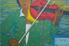Donna con violino -Olio su cartone 60x70 Anno 2012 Coll. Privata