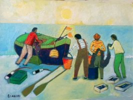 2018  Pescatori sulla spiaggia  Olio su cartone 50x70