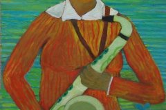 Donna con sassofono Olio su cartone 50x70 Anno 2014