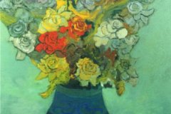 Fiori nel vaso azzurro - Olio su faesite 65x85 Anno 2001 Coll. Privata001 Coll. Privata