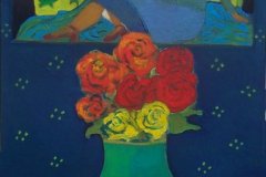 Fiori con quadro Olio su cartone 50x70 Anno 2016  Coll. PrivataColl. Privata