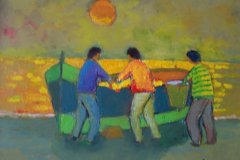 Pescatori con cielo giallo  Olio  sucartone 30x40. Anno 2012 Coll. Privata
