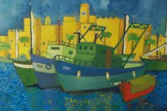 Porto Mediterraneo  Olio su cartone 80x75  Anno 2014