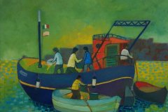 Vecchio peschereccio-in -partenza Olio su cartone 60x70 Anno 2014 Coll. Privata