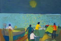 Scena di pescatori sulla spiaggia  Olio su cartone 60x70  Anno  2018