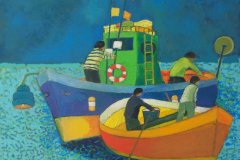 Scena marina con peschereccio  Olio cartone 60x70.Anno 2015 Coll. Privata