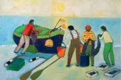   Pescatori sulla spiaggia  Olio su cartone 50x70 Anno 2018