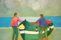 Pescatori di sera. Olio su cartone 50x60. Anno 2018