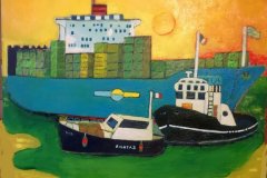  Fuori dal porto  Olio su cartone 60x70  Anno 2018
