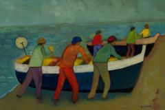 La barca e i pescator - Olio su cartone 50x70 Anno 2009  Coll. Privatai