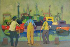 Pescherecci all'attracco - Olio su cartone 60x80 Anno 2009  Coll. Privata