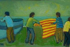 Pescatori con cielo verde  Olio su cartone 19x40  Anno 2010  Coll. Privata