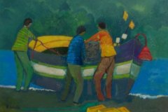 Pescatori con cielo verde  Olio su tela 60x80  Anno 2014  Coll.Privata