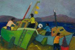 Barche in riparazione con pescatori  Olio su cartone 30x40  Anno 2013 Coll. Privata