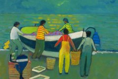 Pescatori con cielo verde - Olio su cartone 50x60  Anno 2012  Coll. Privata