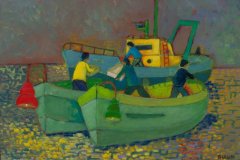 Scena di mare con barche e peschereccio - Olio su  cartone 50x70   Anno  2013  Coll. Privata                                0 Coll' Privataa0  Anno 2013