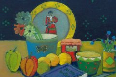 Composzione con piatto sardo Olio su cartone 50x60  Anno 2016 Coll. Privata
